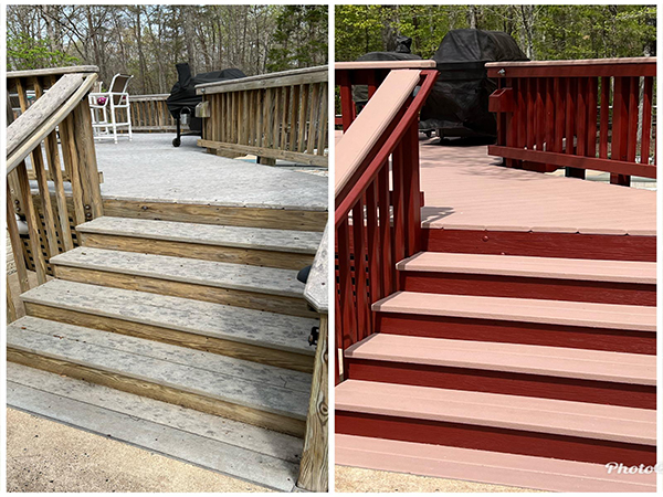 Wood deck with freshly stained boards
